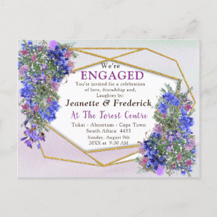 Geometric Gold & Lavender Flowers Engagement Invitation Postcard