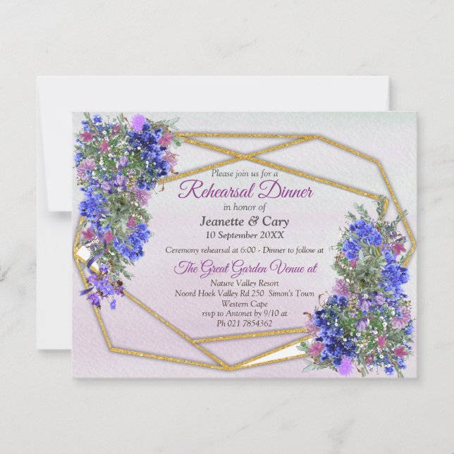 Geometric Gold & Lavender FlowersTheme Invitation (Front)
