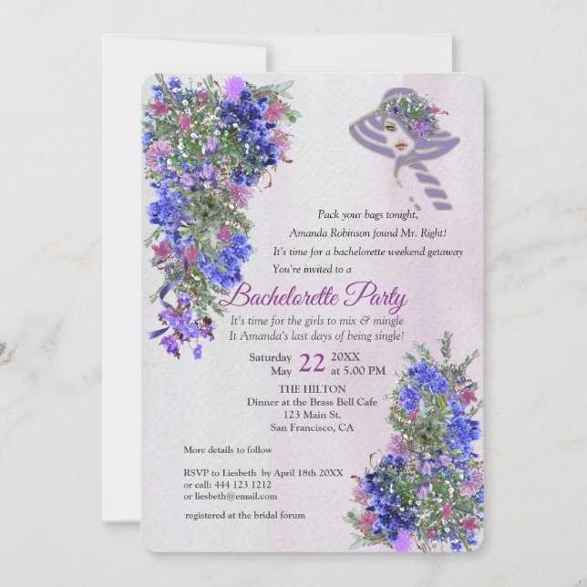 Geometric Gold & Lavenders Bachelorette Party Invitation (Front)