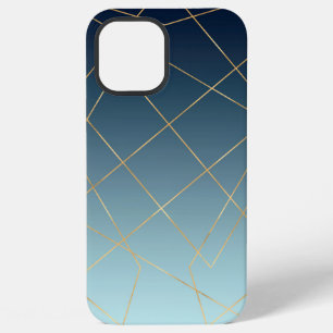 Geometric Gold Lines Blue Gradient Design iPhone 12 Pro Max Case