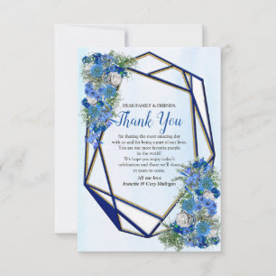 Geometric Gold-Navy & Blue Flower Thank You Card