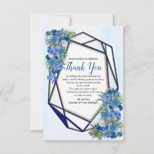 Geometric Gold-Navy & blue flower Thank You RSVP Card