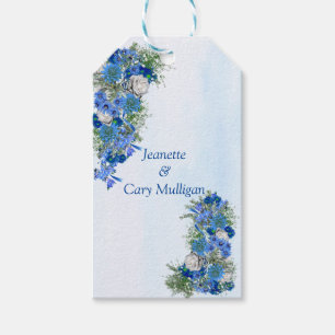 Geometric - Gold-Navy Blue Flowers Gift Tag