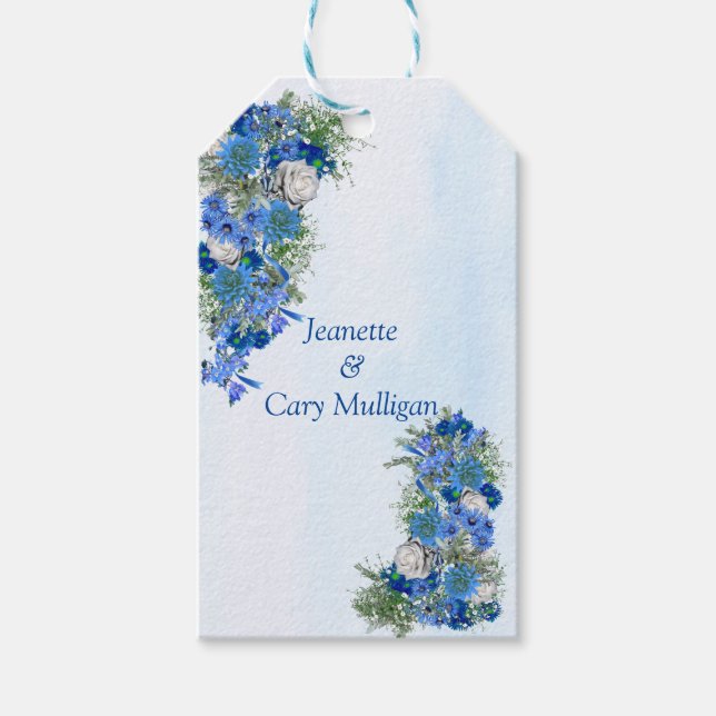 Geometric - Gold-Navy Blue Flowers Gift Tag (Front)