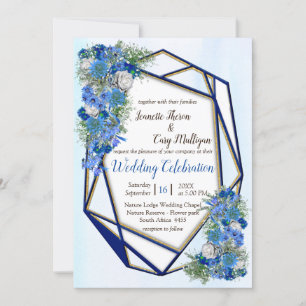 Geometric Gold-Navy Frames & Corn Flowers Invitation