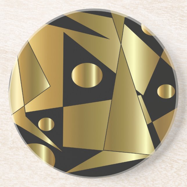 Geometric Gold on Black Coaster (Front)