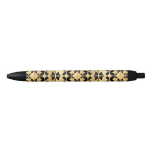 Geometric Gold Panel Black Ink Pen