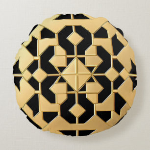 Geometric Gold Panel Round Cushion