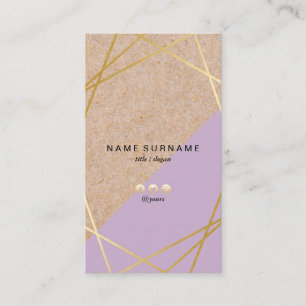Geometric Gold Pattern Kraft Print Purple Vertical Business Card