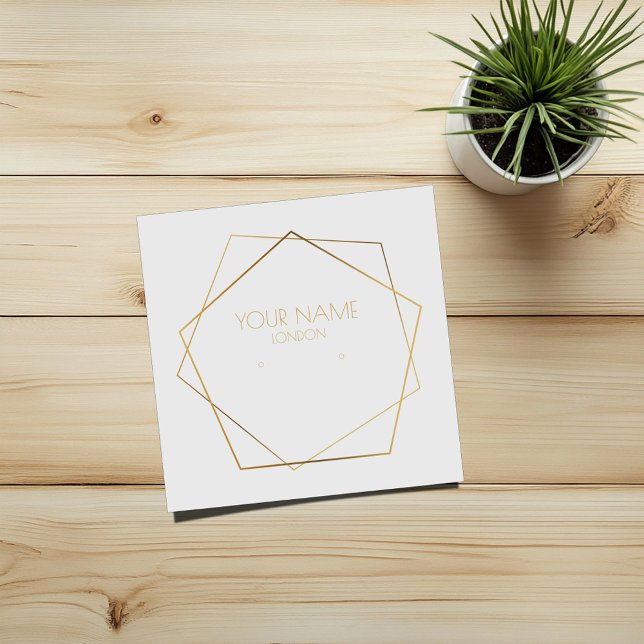 Geometric gold pentagon earring holder (White and gold stud earring display card with geometric frame)