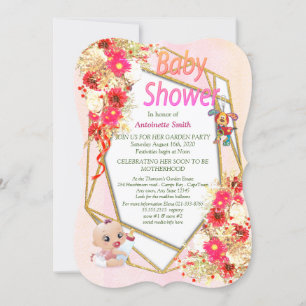 Geometric Gold Pink Baby Shower Invitation