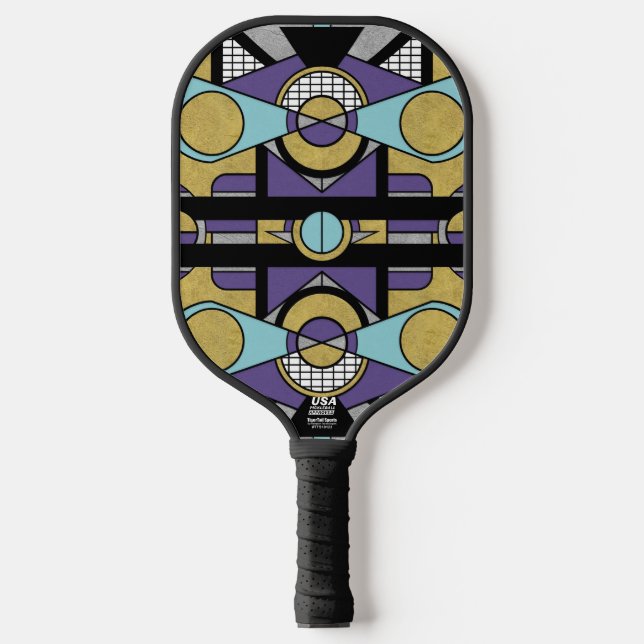 Geometric Gold Purple Art Deco Abstract Design Pickleball Paddle (Front)