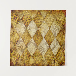 Geometric Gold: Retro Pattern Sophistication. Tapestry