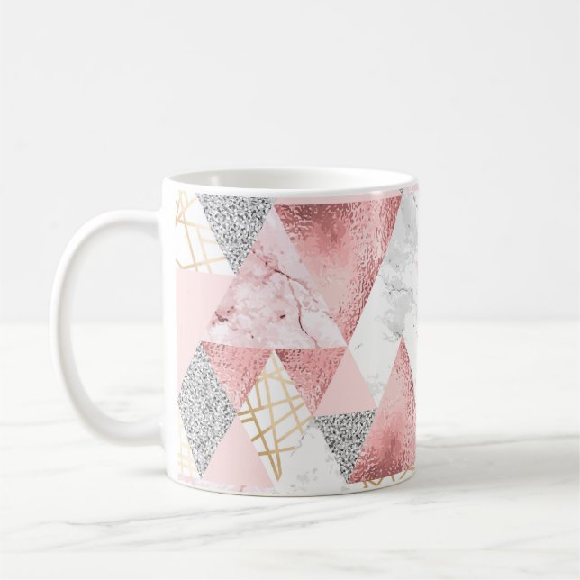 Geometric gold silver triangles, marble pattern. coffee mug (Left)