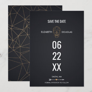 Geometric Gold Skull Save The Date Invitation