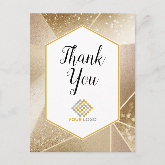 Geometric Gold Sparkles Thank You Logo Business Postcard (Front)