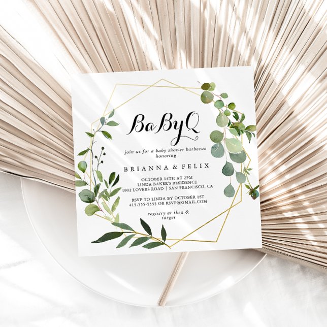 Geometric Gold Tropical BabyQ Baby Shower Barbecue Invitation (Creator Uploaded)