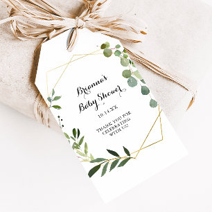 Geometric Gold Tropical Calligraphy Baby Shower Gift Tags