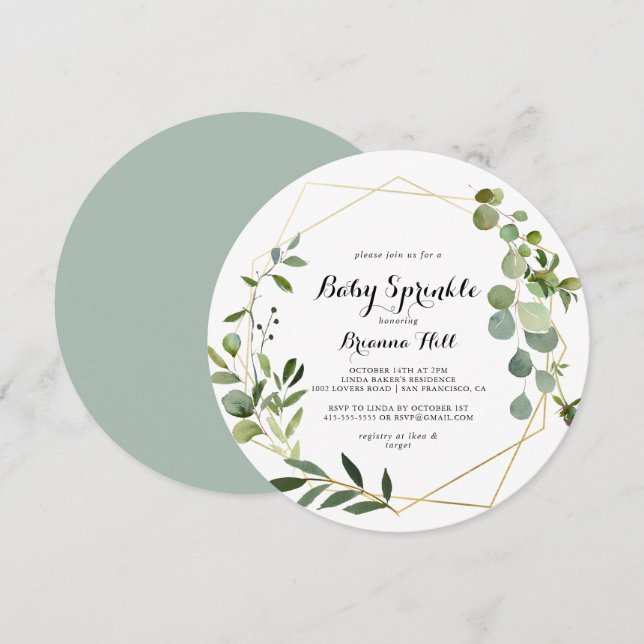Geometric Gold Tropical Calligraphy Baby Sprinkle Invitation (Front/Back)