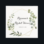 Geometric Gold Tropical Calligraphy Bridal Shower Napkin<br><div class="desc">These geometric gold tropical calligraphy bridal shower napkins are perfect for a simple wedding shower. The design features hand-painted beautiful green leaves,  adorning a gold geometric frame.</div>
