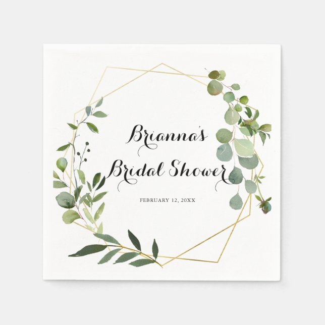 Geometric Gold Tropical Calligraphy Bridal Shower Napkin (Front)