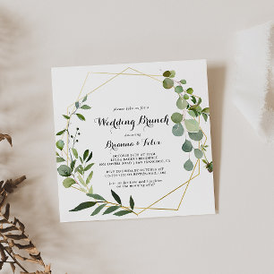 Geometric Gold Tropical Calligraphy Wedding Brunch Invitation