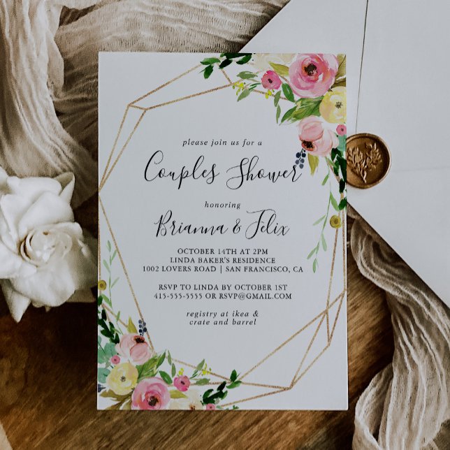 Geometric Gold Tropical Fall Floral Couples Shower Invitation (Creator Uploaded)