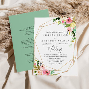 Geometric Gold Tropical Fall Front & Back Wedding Invitation