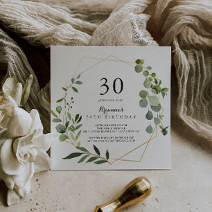 Geometric Gold Tropical Green 30th Birthday Party Invitation