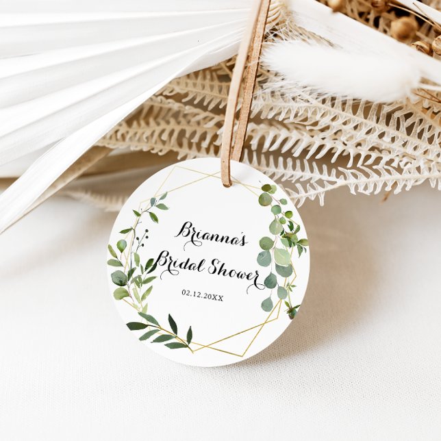 Geometric Gold Tropical Green Bridal Shower Favor Classic Round Sticker (Creator Uploaded)