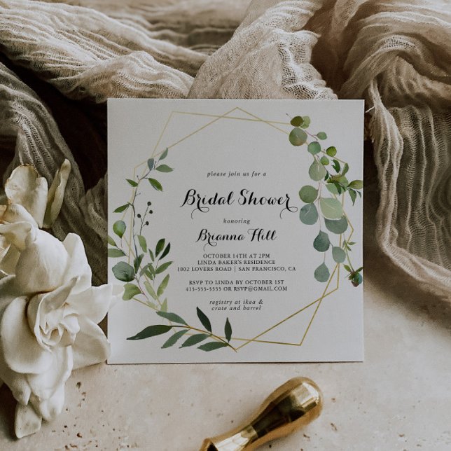 Geometric Gold Tropical Green Bridal Shower Invitation (Creator Uploaded)