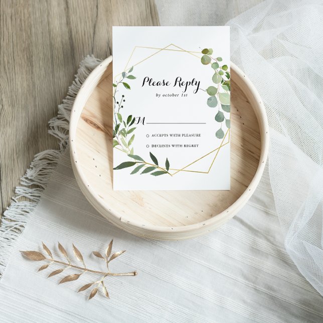 Geometric Gold Tropical Green Calligraphy RSVP (Creator Uploaded)