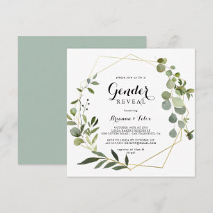 Geometric Gold Tropical Green Gender Reveal Party Invitation