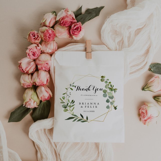 Geometric Gold tropical Green Thank You Wedding Favour Bags (Creator Uploaded)