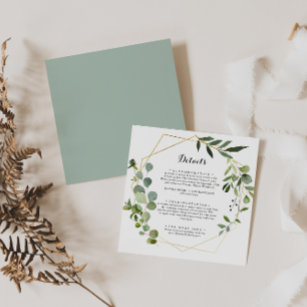 Geometric Gold Tropical Green Wedding Details Enclosure Card