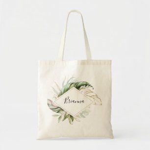 Geometric Gold Tropical Greenery Bridesmaid Tote Bag