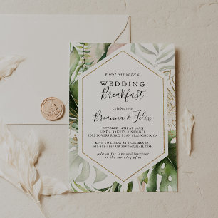 Geometric Gold Tropical Greenery Wedding Breakfast Invitation