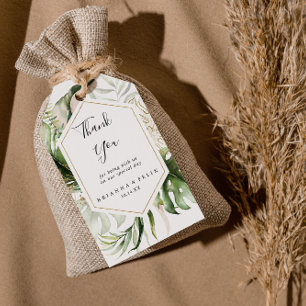 Geometric Gold Tropical Greenery Wedding Thank You Gift Tags