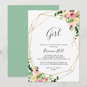 Geometric Gold Tropical It's A Girl Baby Shower Invitation