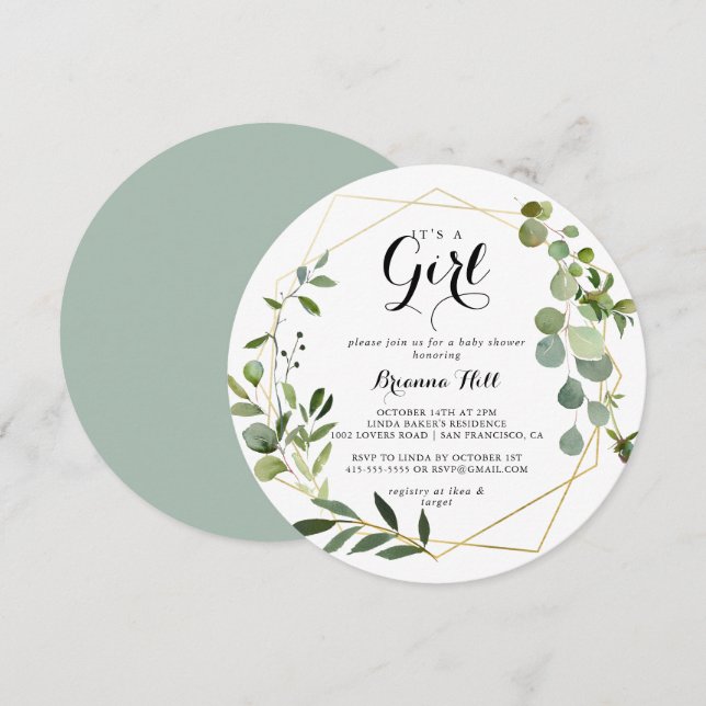 Geometric Gold Tropical It's A Girl Baby Shower Invitation (Front/Back)