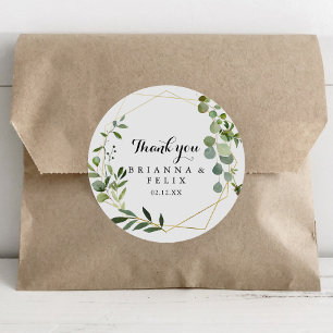Geometric Gold Tropical Thank You Wedding Favor Classic Round Sticker