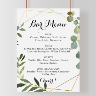 Geometric Gold Tropical Wedding Bar Menu Sign