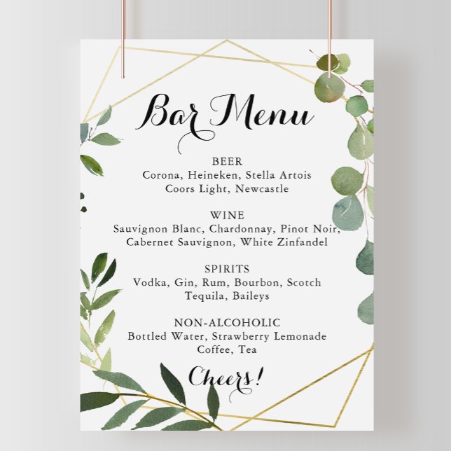 Geometric Gold Tropical Wedding Bar Menu Sign (Creator Uploaded)