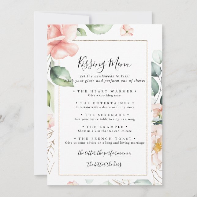 Geometric Gold Wedding Kissing Menu Game Card (Front)