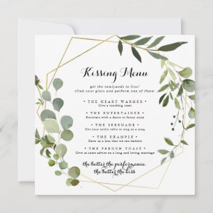 Geometric Gold Wedding Kissing Menu Game Card