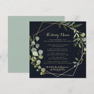Geometric Gold Wedding Kissing Menu Game Card