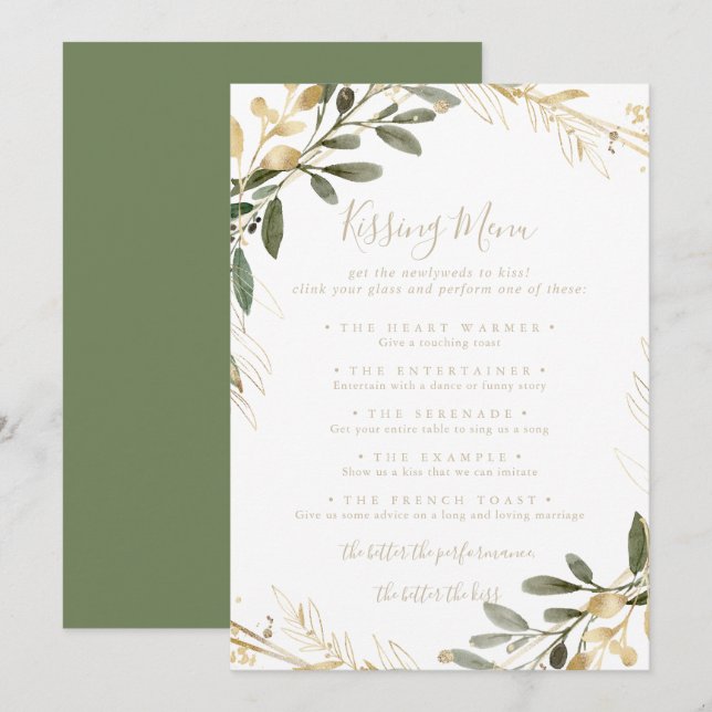 Geometric Gold Wedding Kissing Menu Game Card (Front/Back)