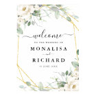 geometric gold white floral wedding sign