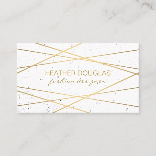 Geometric Gold White Foil Shine / Speckled Business Card (Front)