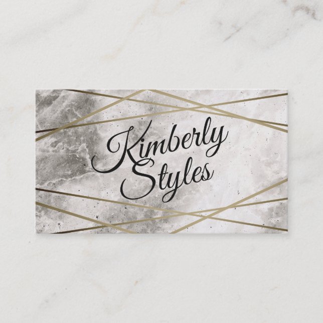 Geometric Gold White Foil Shine with Marble Business Card (Front)